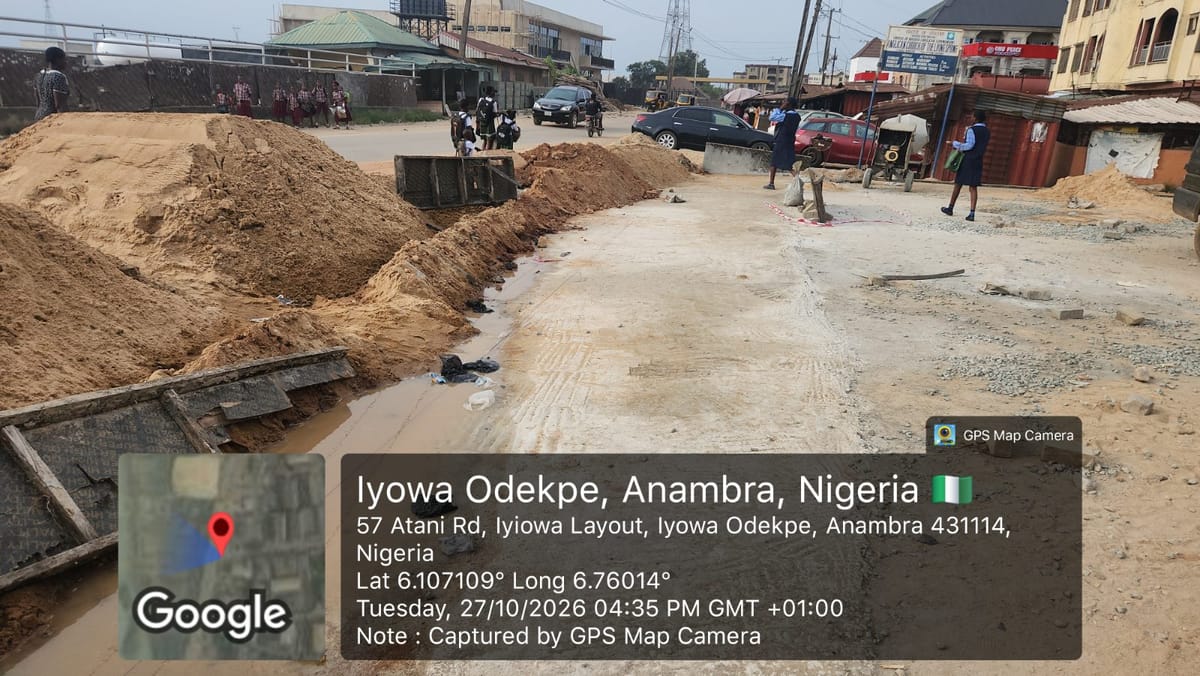 Latest site photograph of Construction of school road with interlocking pavement at Iyiowa Odekpe