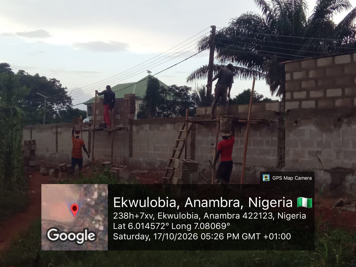 Latest site photograph of Construction of the 3-side perimeter fence at Ekwulobia stadium complex